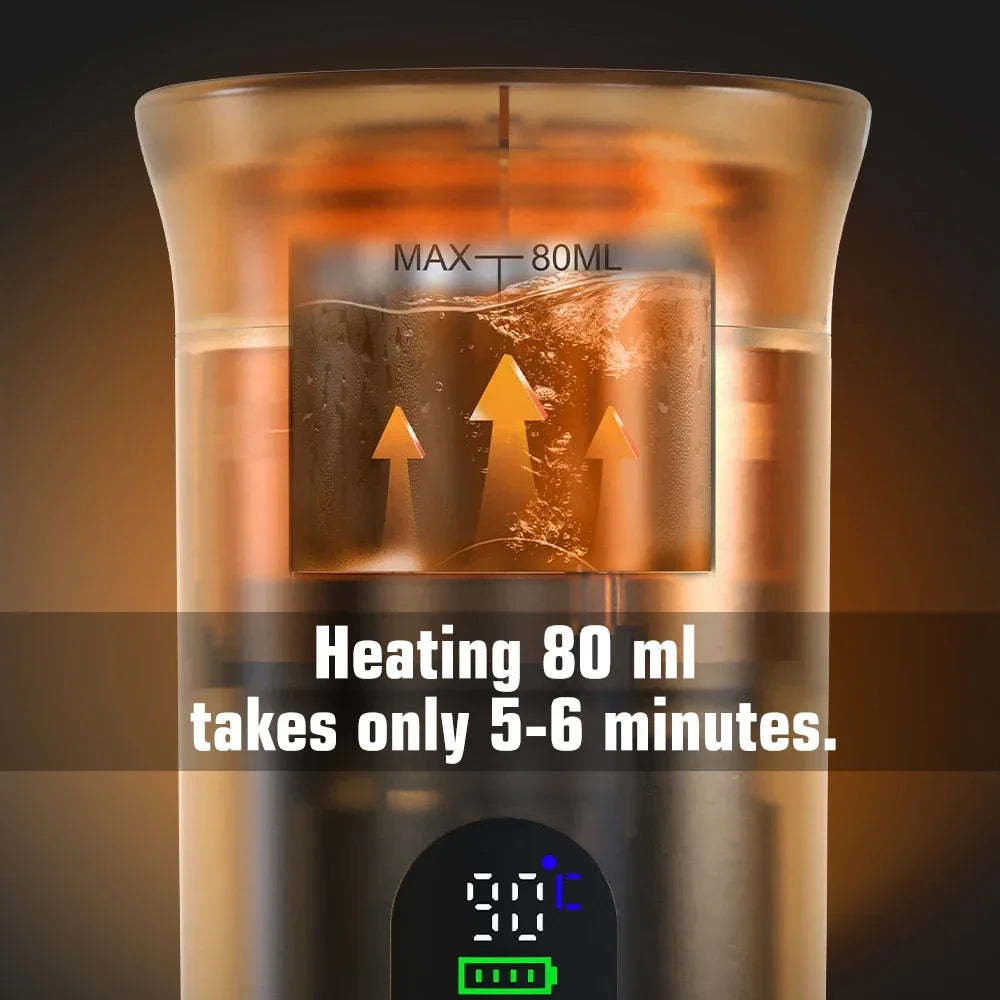 DENOKIN Cordless Portable Espresso Maker for Car and Camping, 80ml Water Tank, Digital Display, 3-in-1 Travel Coffee Maker for Capsules and Powders