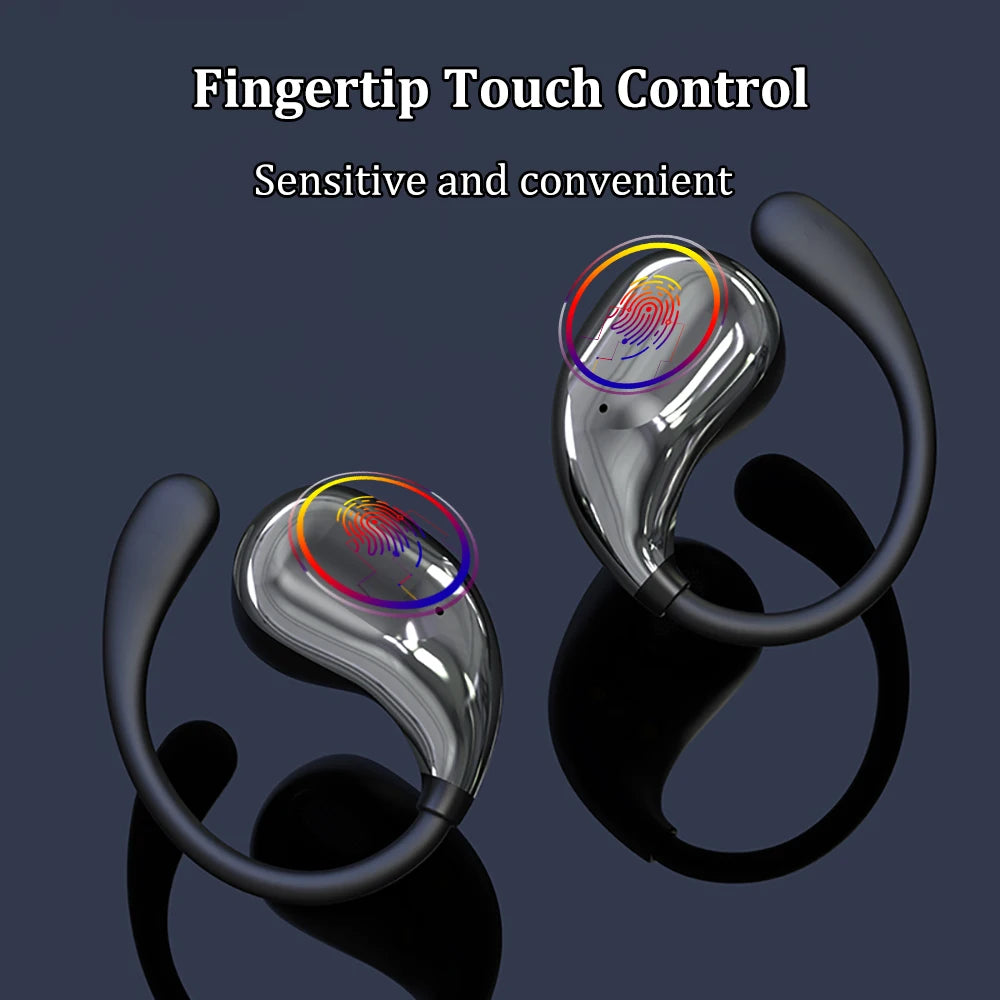 Écouteurs TWS Bluetooth 5.4 Crochet d'Oreille — HiFi Stéréo, Étanche, LED, Longue Veille, Tactile