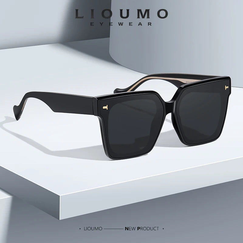 Lunettes de soleil carrées polarisées de qualité supérieure avec rivets en cristal épais pour femmes, lunettes de conduite élégantes surdimensionnées pour hommes, lunette de soleil femme