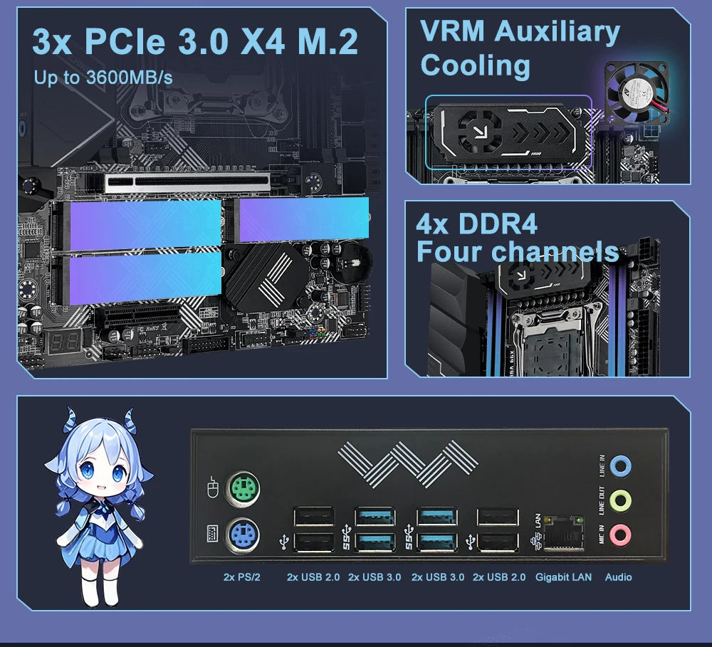 MACHINIST X99 V9S carte mère prise en charge TPM2.0 LGA 2011-3 Xeon E5 cpu DDR4 RAM C612 puce avec 3 * NVME M.2 slot SATA3.0 USB3.0