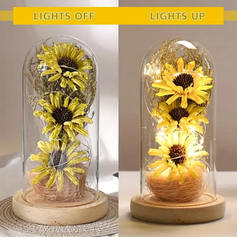 Breton glass artificial sunflowers with LED strip for women, sunflower gifts, sunflower decor, Mother's Day, Leon's Day