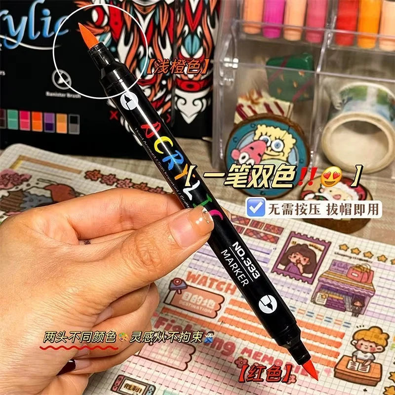 Marqueurs de peinture acrylique professionnels à 48 couleurs, double pointe fine et pinceau, adaptés à la pierre, au bois, à la calligraphie
