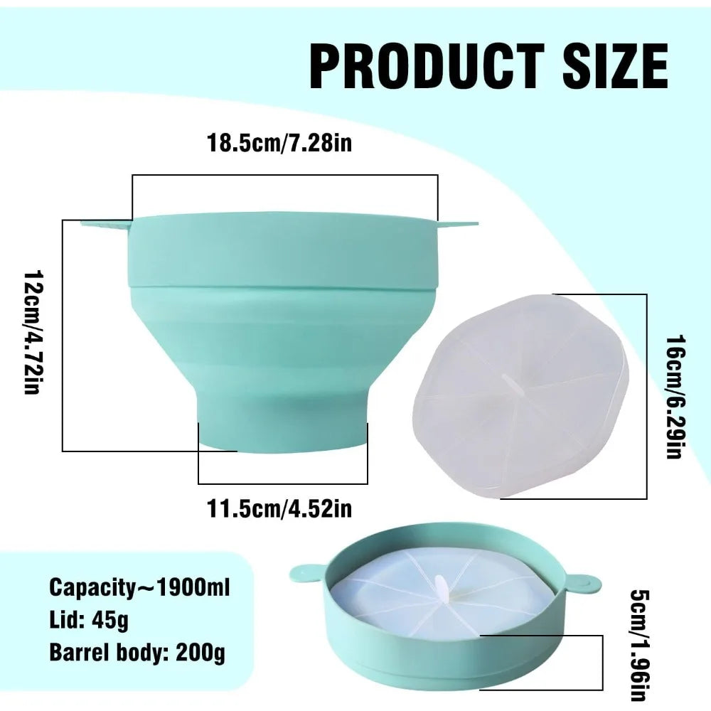 Bol à popcorn en silicone pour micro-ondes, pliable avec couvercle, seau à popcorn DIY, passe au lave-vaisselle, pour la maison, outil de cuisson pour regarder des films