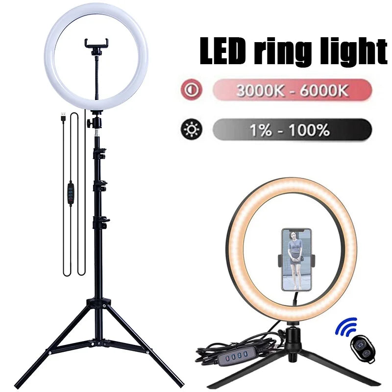 Anneau Lumineux LED Selfie 16/26/33 cm — Trépied, Télécommande Bluetooth, Éclairage Vidéo