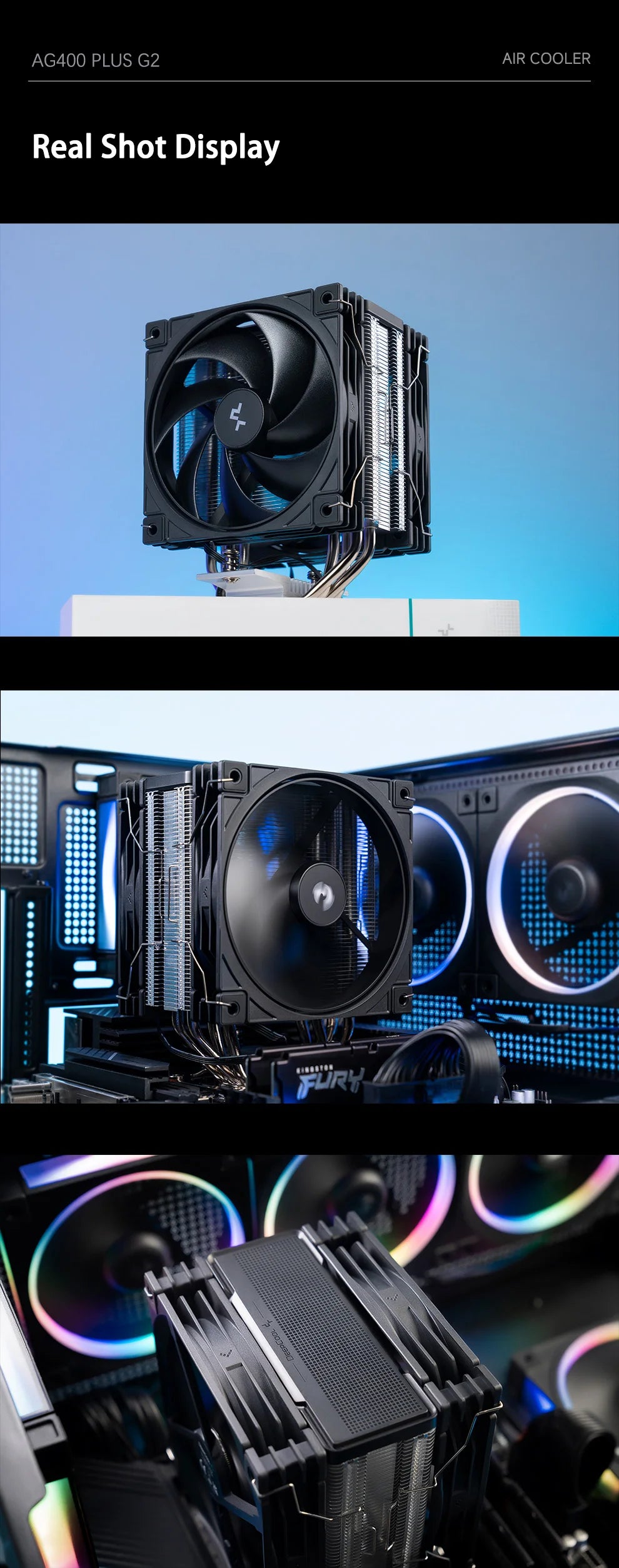 Refroidisseur de processeur DeepCool AG400 Plus 4 caloducs double ventilateur 220W, ventilateur 120mm, refroidisseur d'air pour processeur LGA1700 1851 AM5 AM4, radiateur de refroidissement par air