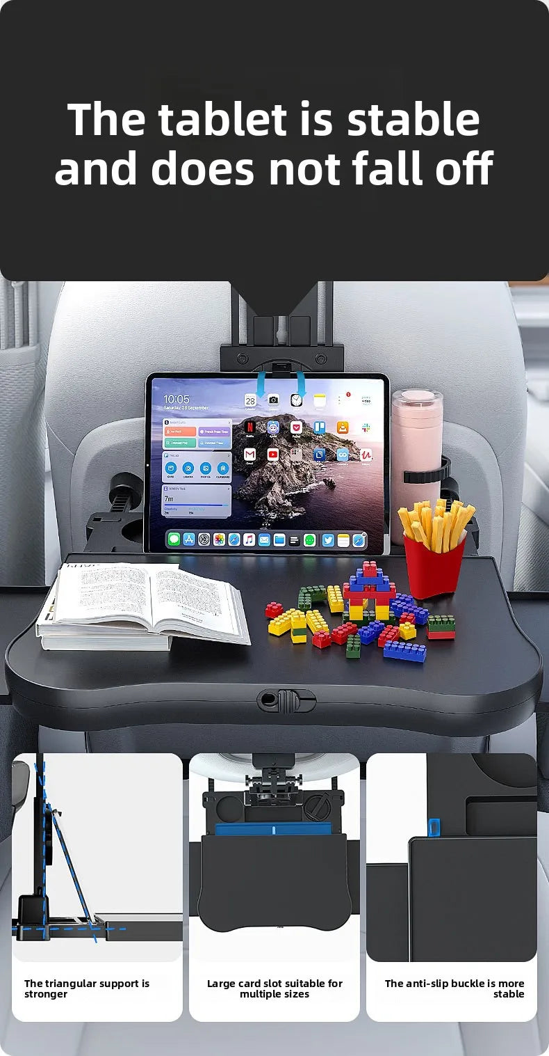 360 °   Table rotative pour plateau de voiture – Support de siège arrière en ABS, porte-ordinateur portable et porte-boissons pour les voyages sur route