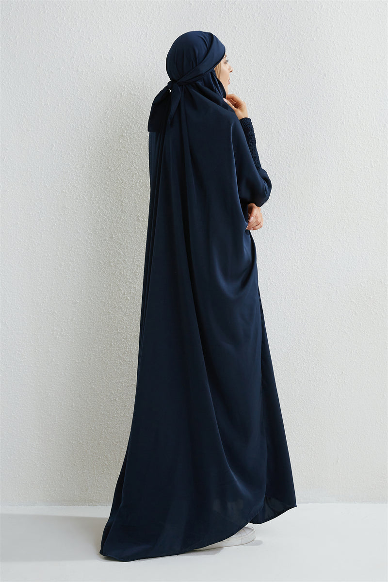Abaya musulman à capuche manches smockées une pièce Robe de prière femmes Jilbab vêtements islamiques dubaï saoudien Robe noire modestie turque