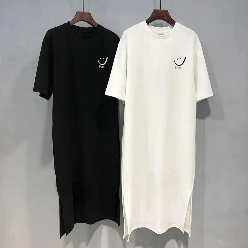 Robe T-shirt à manches courtes pour femmes, ample, mi-longue, au-dessus du genou, nouvelle collection été
