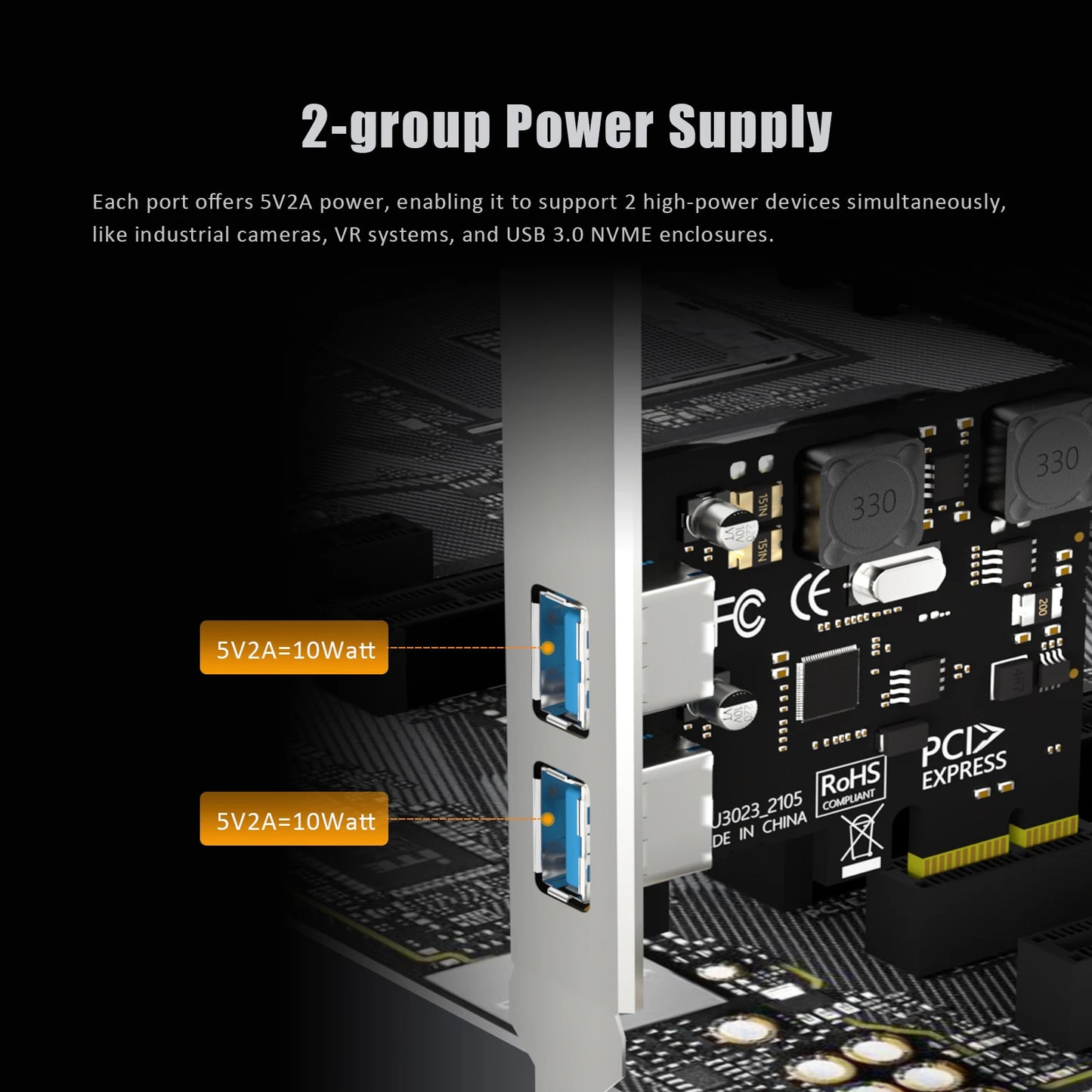 Carte d'extension PCIe USB 3.0 Type-A à 2 ports
