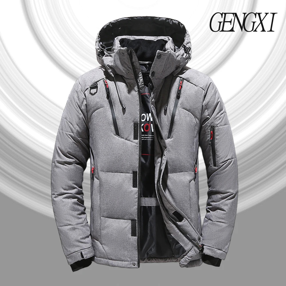 Men's Outdoor Lightweight Warm Detachable Collar Down Jacket Winter New Casual Fashion Multi-Pocket Workwear Down Coat