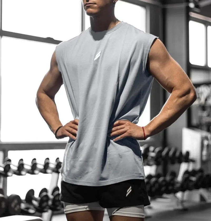 Men's Sleeveless T-shirt, Quick Dry, Fitness, Bodybuilding, Fashion, Basketball Vest, Breathable Mesh, Men's Summer Gym Tank Top