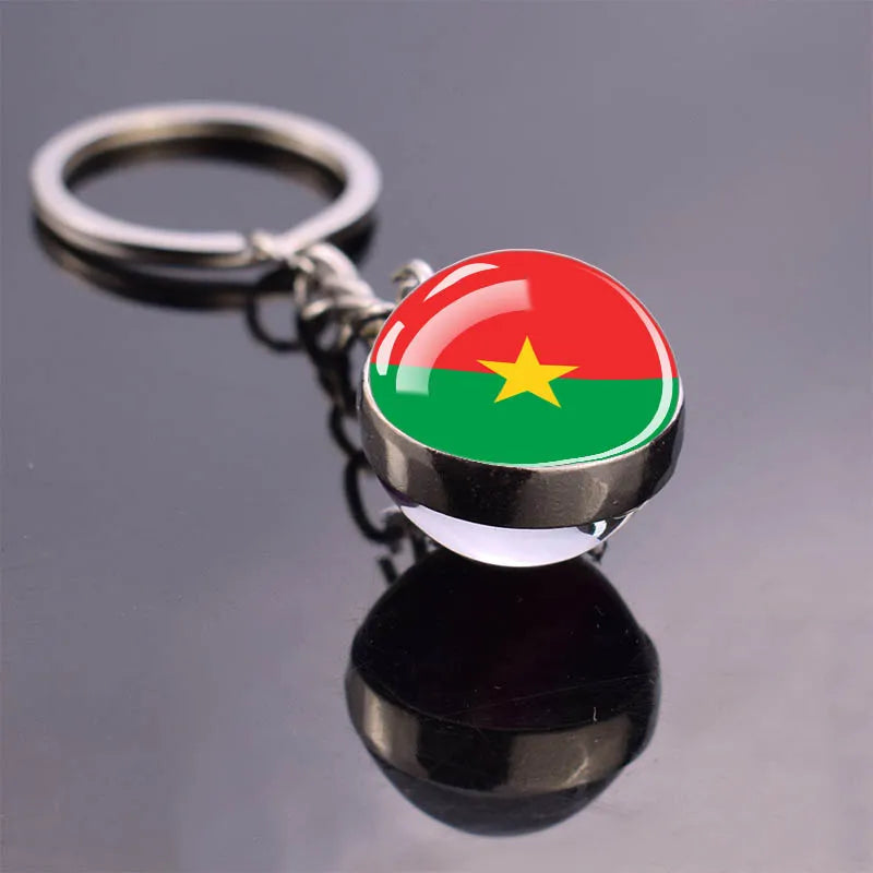 African Flag Keychain, Algeria, Somalia, Tunisia, Morocco, Egypt, National Flag, Double-sided Glass Ball Pendant, Gift