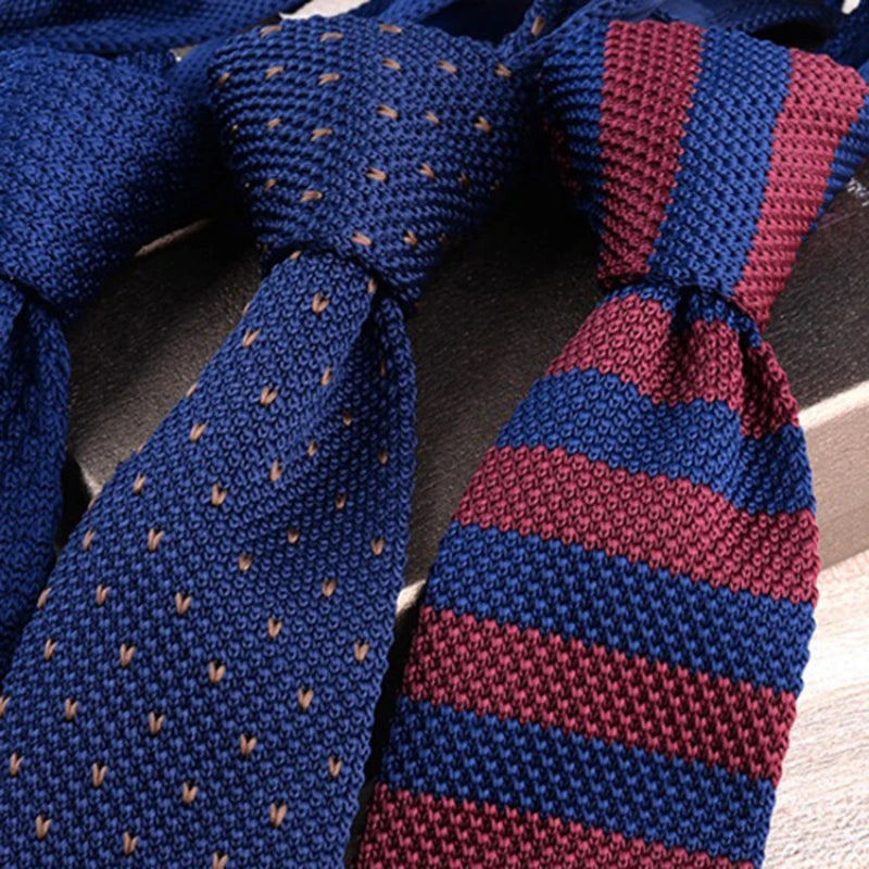 Corbatas de punto retro con rayas para hombres, estilo británico informal, formal de negocios, azul marino, rojo, marrón, corbatas hechas a mano, corbatín para esmoquin