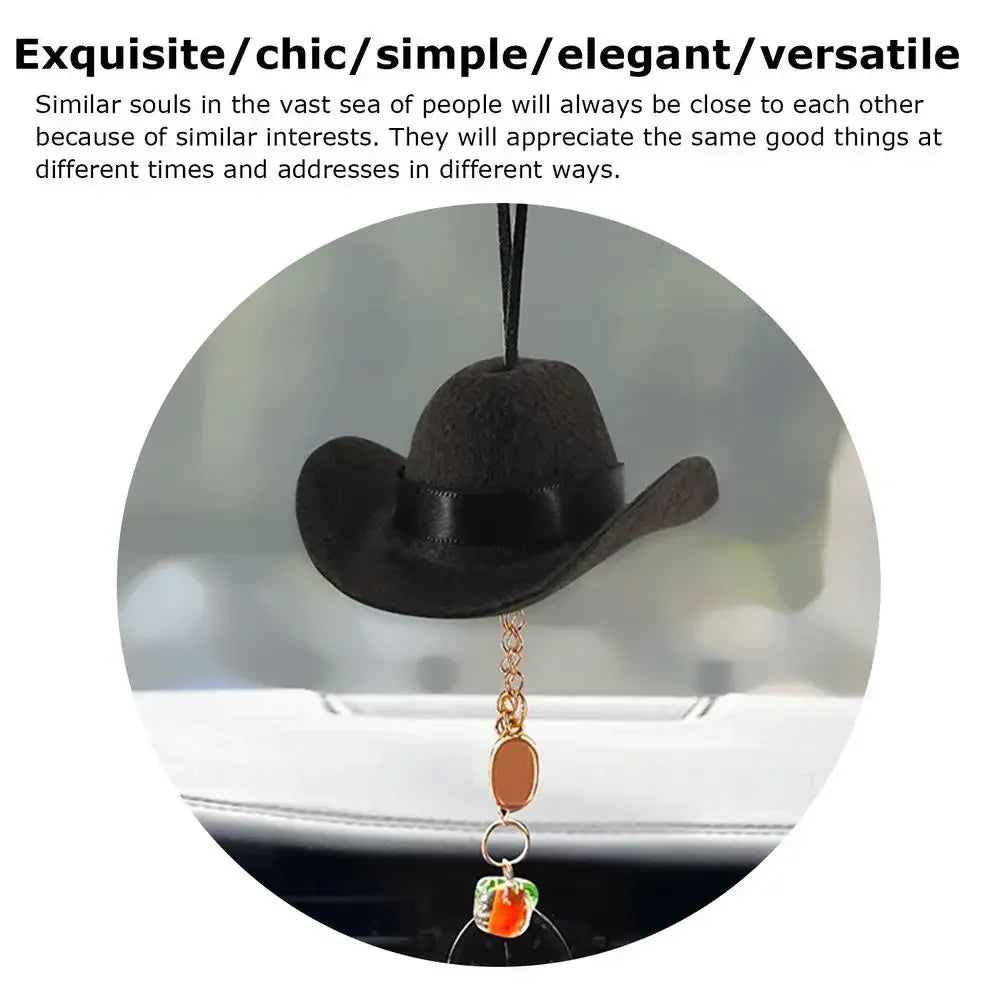 Chapeau de Cowboy mignon, ornement de voiture, pendentif en tissu, accessoire intérieur amusant pour voyage sur route pour femmes et hommes