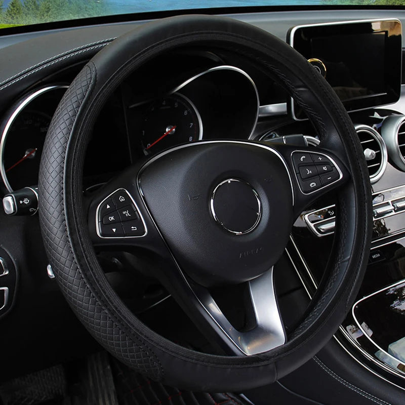 SEAMETAL 37-39CM Anti-Slip Breathable Steering Wheel Cover Universal Steering Wheel Cover Microfiber Leather Steering Wheel Protector