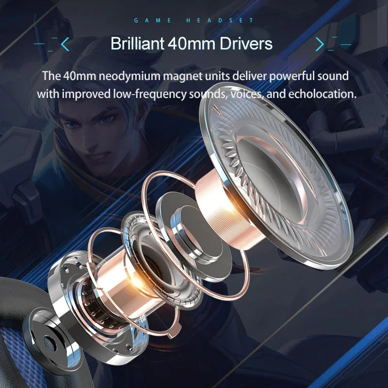 Auriculares de diadema RGB para juegos HOMEFISH SY830MV con micrófono, auriculares con cable supraaurales ligeros para PC, PS5, Xbox, Switch