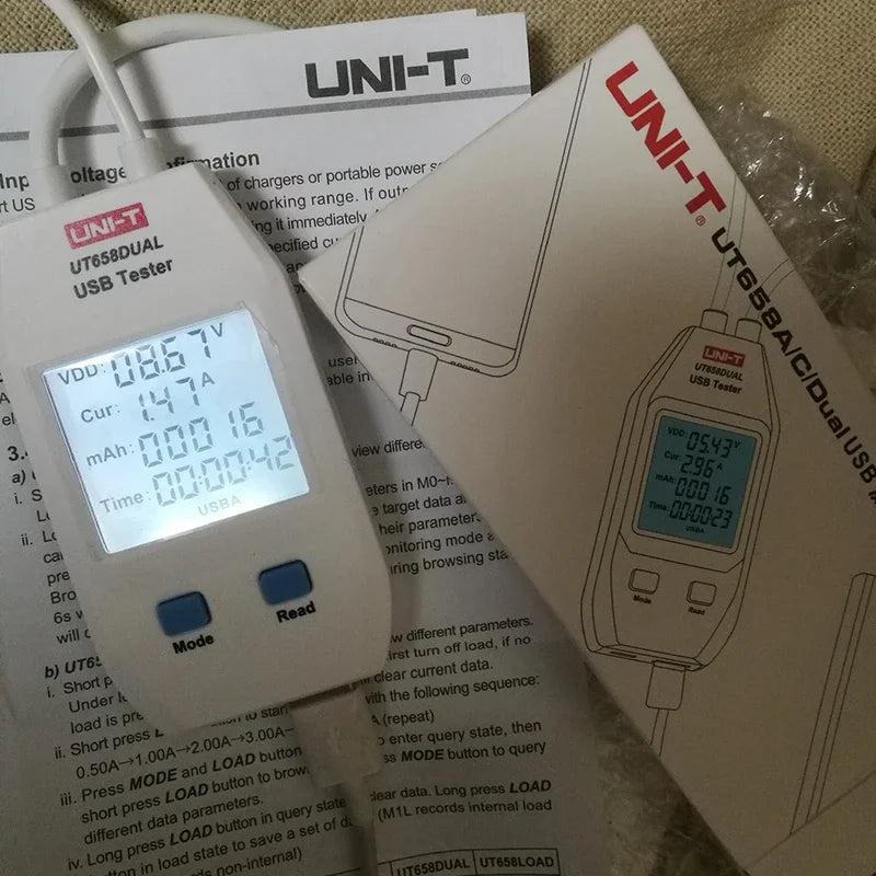 Testeur USB chargeur Type A/C — charge rapide, mesure courant, capacité, résistance, puissance
