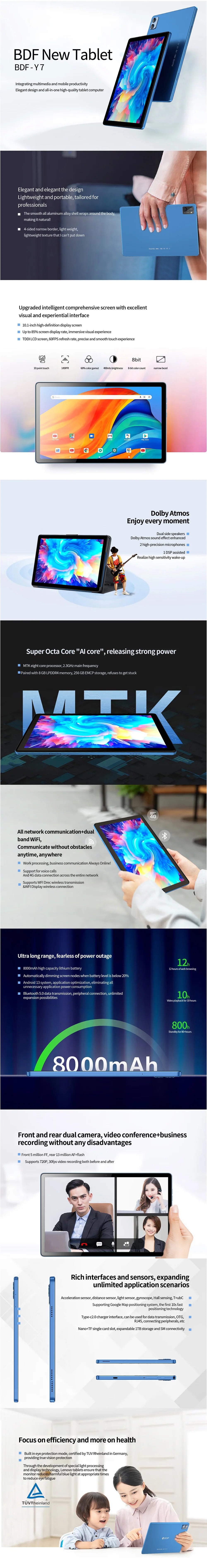 Tablette 4G 10,1 pouces Android Octa Core — 8 Go RAM, 256 Go, WiFi 5G, double SIM, écran HD