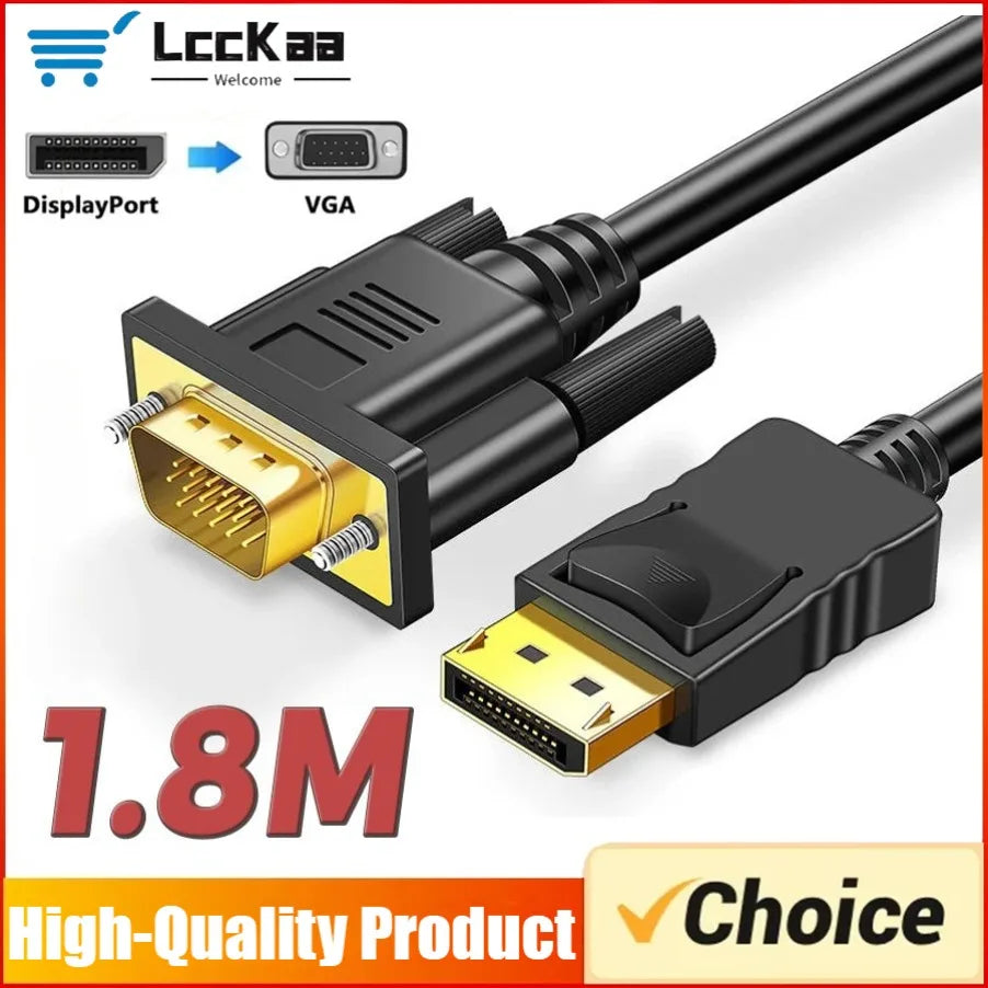 Convertisseur DisplayPort vers VGA 1.8M, adaptateur de connexion DP vers VGA, câble Full HD 1080P de 1.8m pour ordinateur de bureau, ordinateur portable, moniteur TV, projecteur