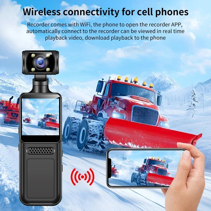 Caméra de poche 8K HD 180° rotative — mini caméra portable, vision nocturne, sport extérieur