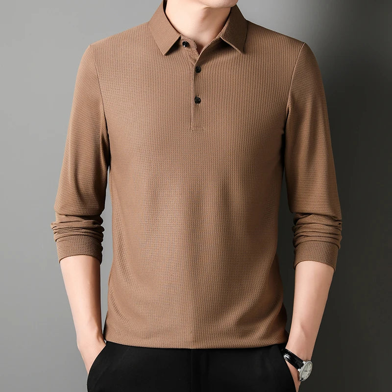 Men's Long Sleeve Casual Business Polo, Comfortable Summer T-Shirt