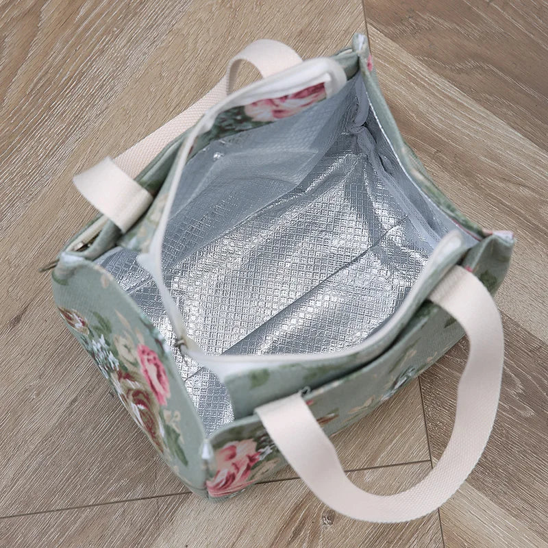 Sac à déjeuner esthétique imprimé Floral, sac à Bento isolé de grande capacité, sac à main isotherme pour l'école, le travail, les voyages et le pique-nique