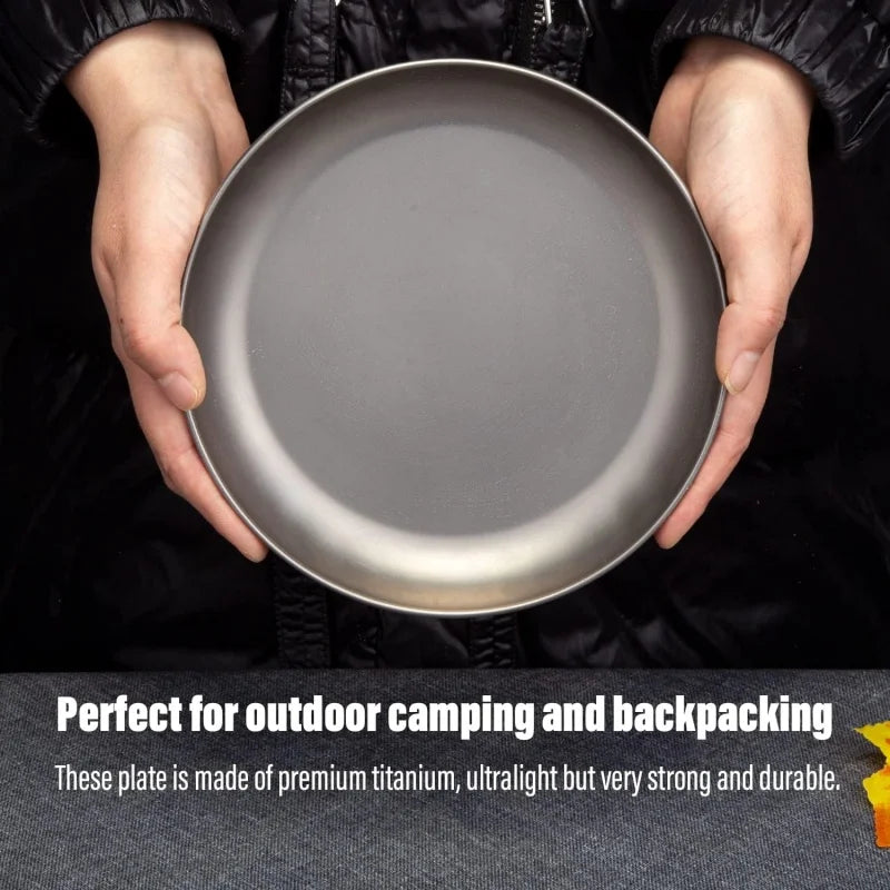 Assiette de camping en titane ultralégère, portable, pour pique-nique en plein air, assiette ronde pour la randonnée, le voyage, la salade, le barbecue