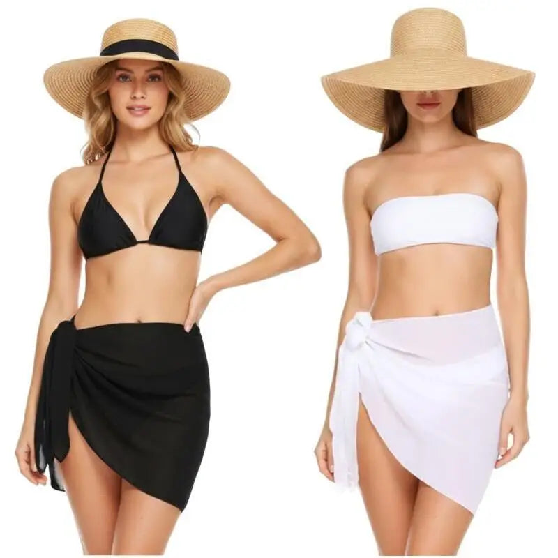 Paréo court en mousseline pour femme, cache-maillot de bain, enveloppe de plage, jupe courte transparente, écharpe en mousseline, couvre-maillot de bain