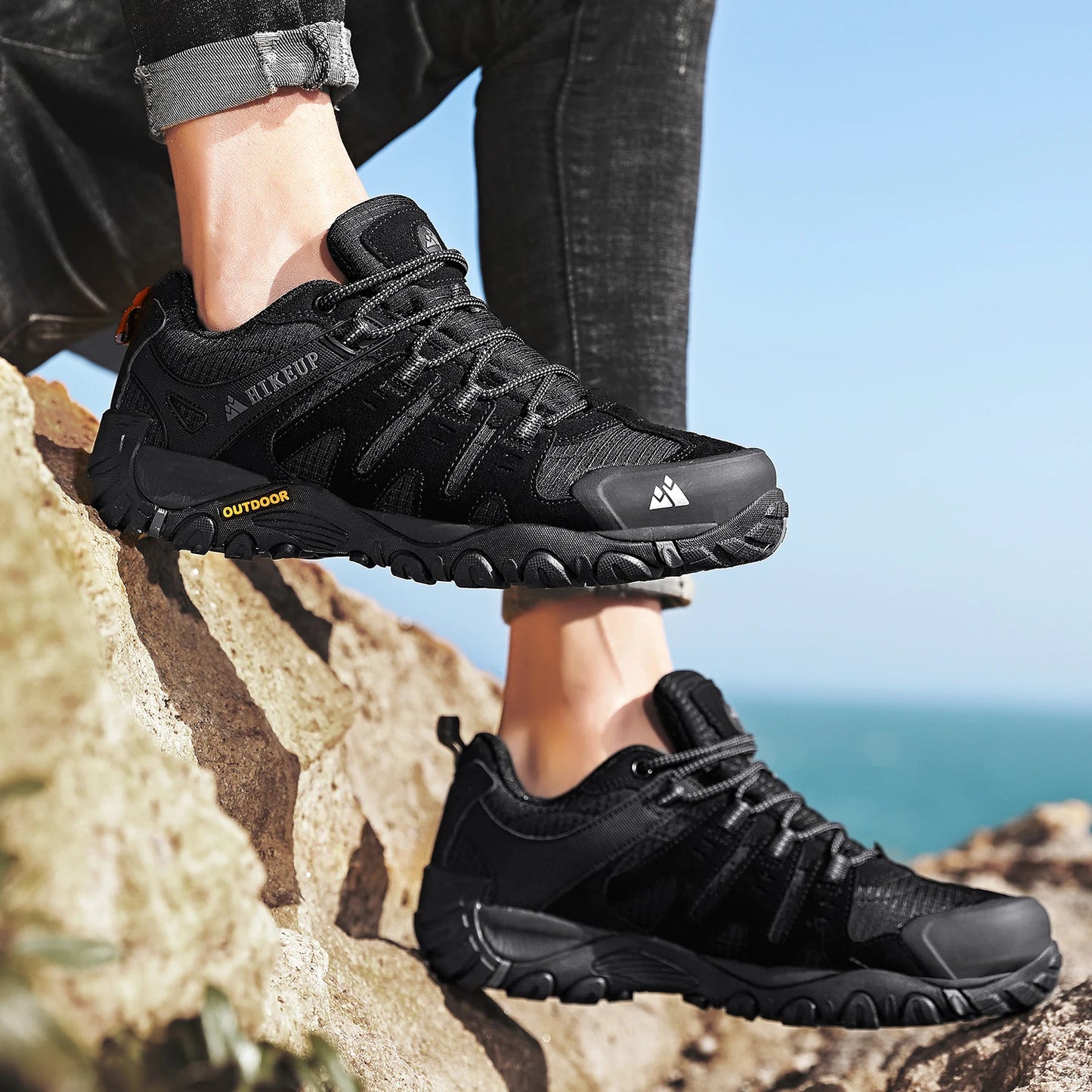 HIKEUP chaussures de randonnée pour hommes chaussures d'extérieur en daim et cuir résistant à l'usure hommes Trekking marche chasse baskets tactiques