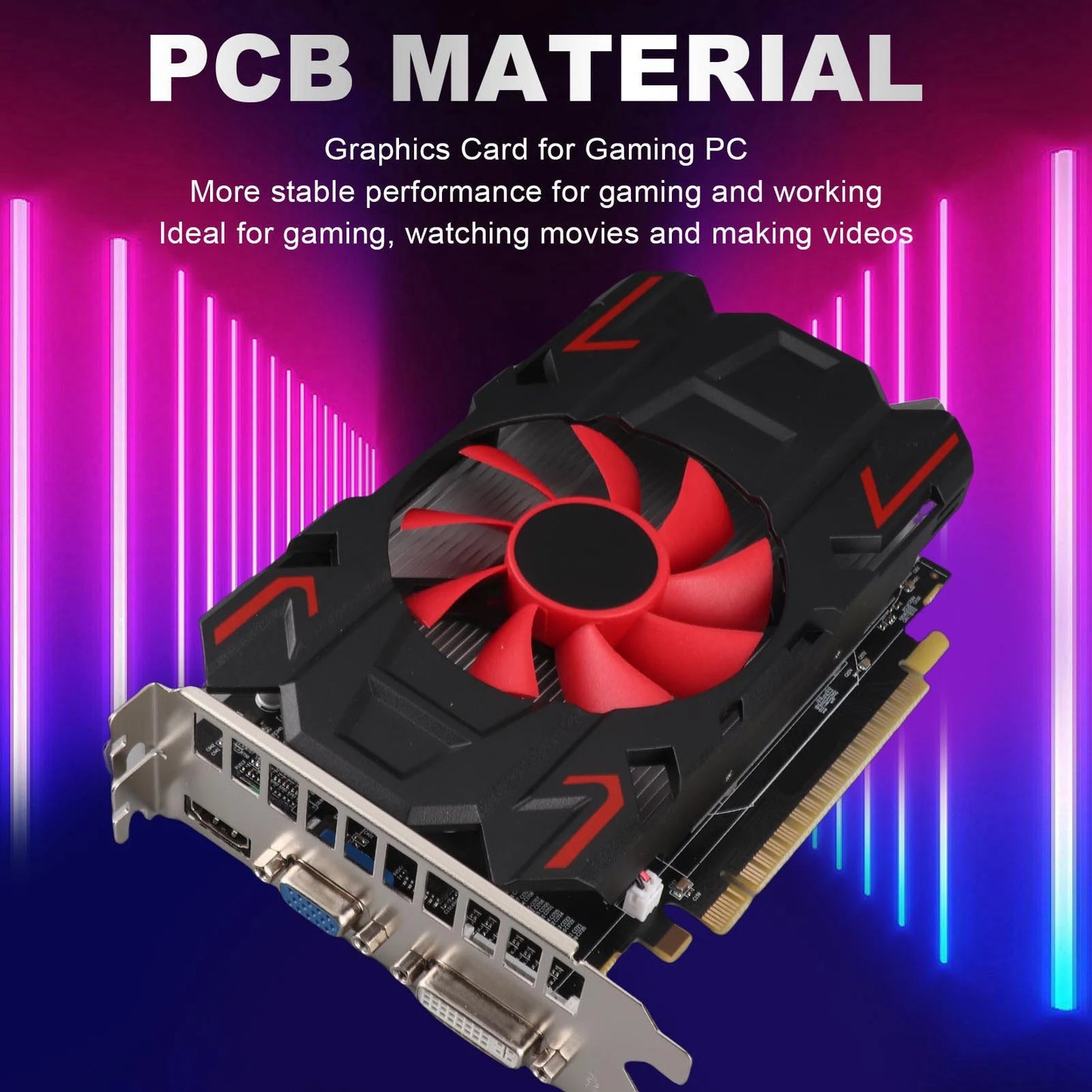 Carte graphique HD7670 4 Go DDR5 128 bits avec ventilateur de refroidissement, prise en charge 2560x1600, interface multimédia HD, carte graphique de jeu DVI VGA