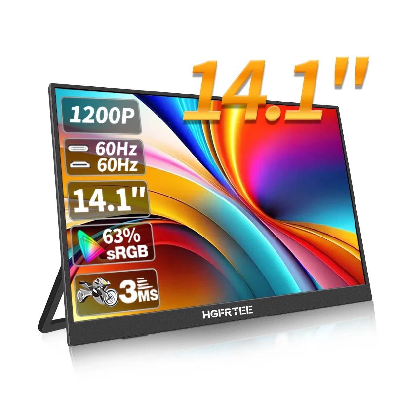HGFRTEE 14.1 inch Portable Monitor Mobile IPS Second Screen Gaming Display Extended for Laptop with Stand for Xbox/Raspberry Pi