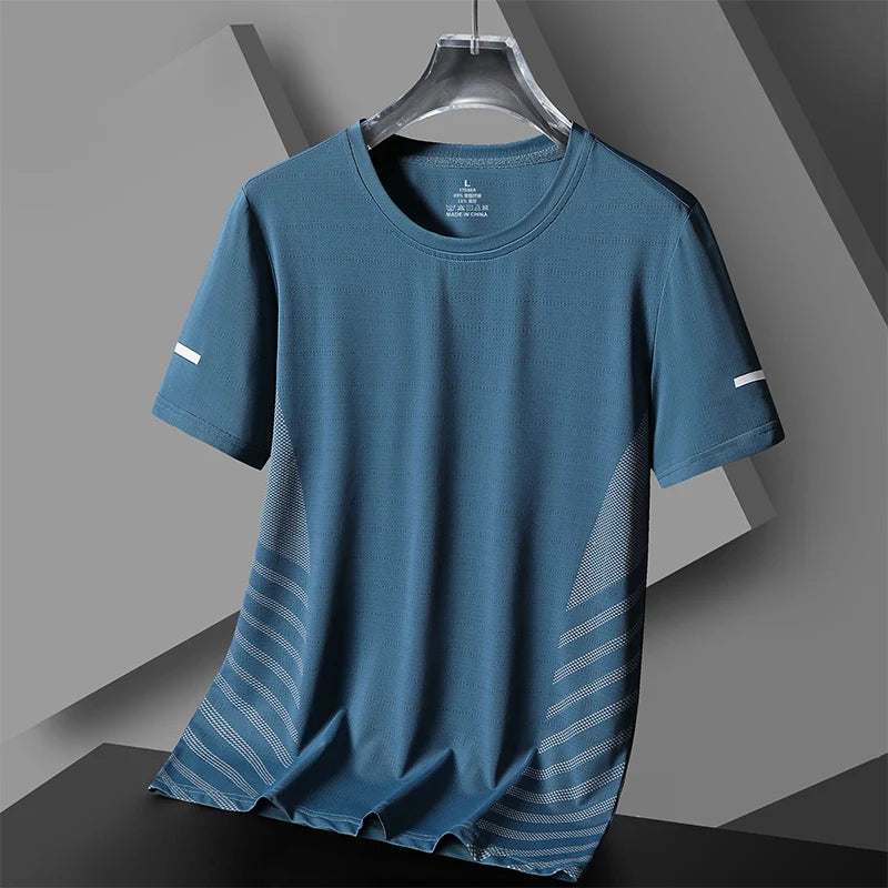 T-Shirt Course Soie Glacée Réfléchissant — Séchage Rapide Fitness Sport 5XL