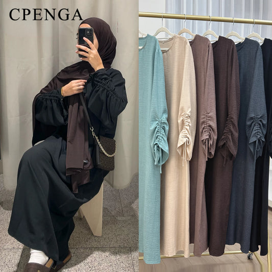 Robe modeste pour femmes musulmanes, arabie saoudite, Eid dubaï, Abaya uni, fête de vacances islamique, couleur unie, turquie, poignets à lacets, vêtements longs, 2024