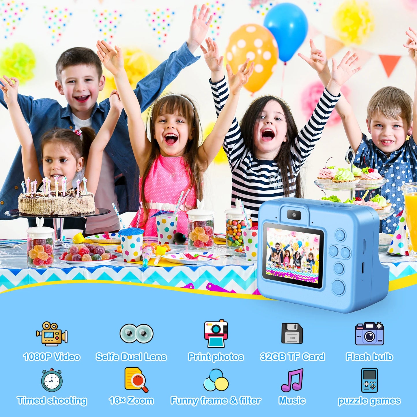 Nouvelle caméra pour enfants abeille caméra instantanée 1080P HD double objectif Selfie appareil photo numérique impression pour filles garçons cadeaux d'anniversaire de noël jouets