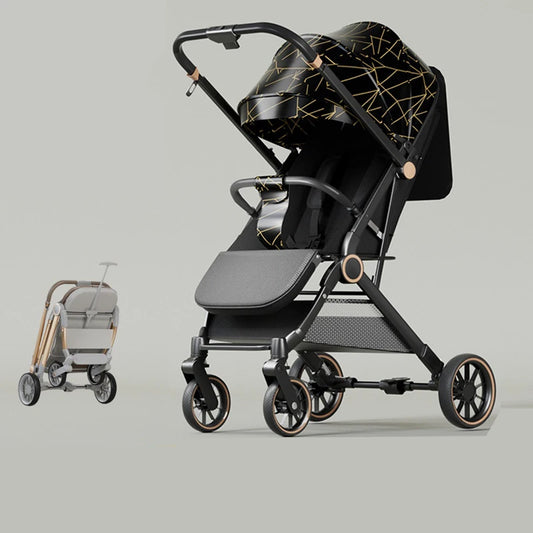 Reversible stroller for newborns, shock-absorbing wheels, ultra-light, simple fold, can sit or lie flat
