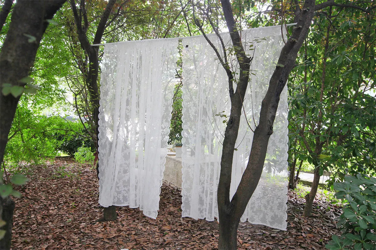 Rideaux transparents en dentelle brodée de fleurs blanches, en Voile de fenêtre de poche pour salon, chambre à coucher, décor de scène de mariage