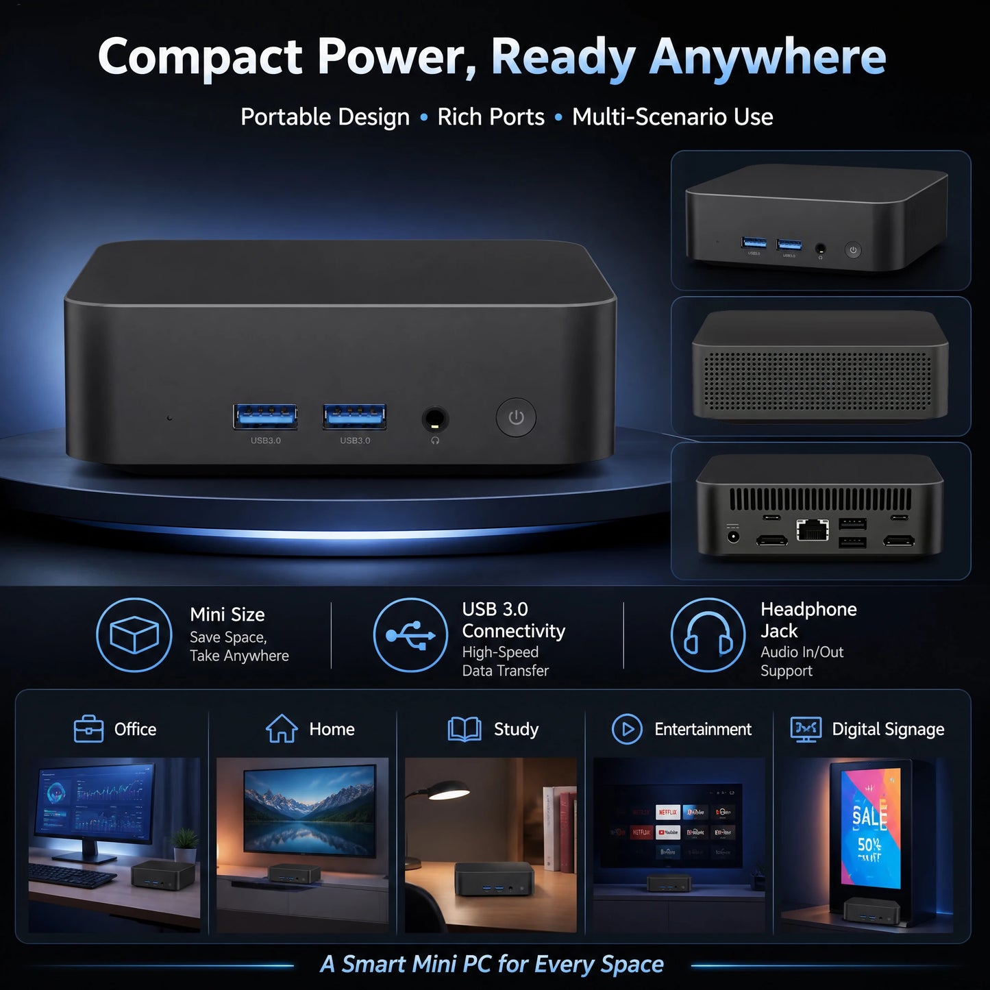 Mini PC Gaming Intel Core i9-10980HK / i3-6100U Windows 11 — 16/32 Go RAM, SSD 256Goà 2To, WiFi 6, 4K