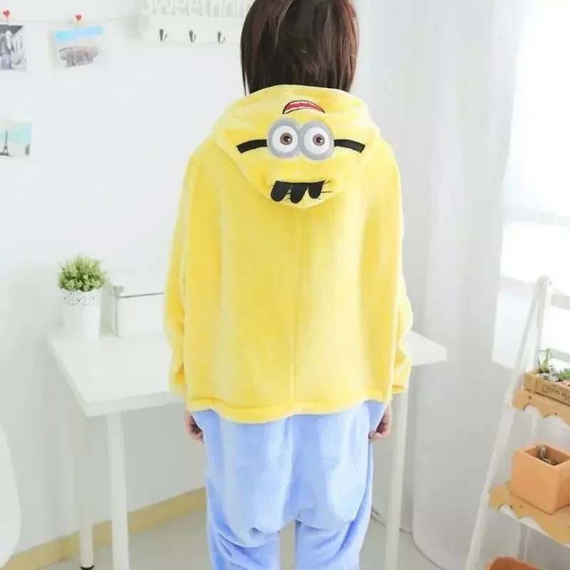 2026 Kids Minions Kigurumi Onesie Cosplay Anime Costume Winter Flannel Kawaii Pajamas Halloween Christmas Clothing