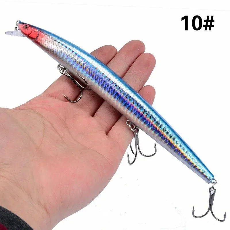 Leurre de pêche au vairon en plastique, appât Éldur, manivelle laser, gros faux poissons, appâts de pêche en mer, 16 couleurs, 18cm, 24g