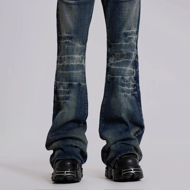 Y2K Blue Flared Jeans Vintage Washed Men Women Bootcut Gothic Jeans High Street Unisex Streetwear Retro Baggy Wide Leg Pants
