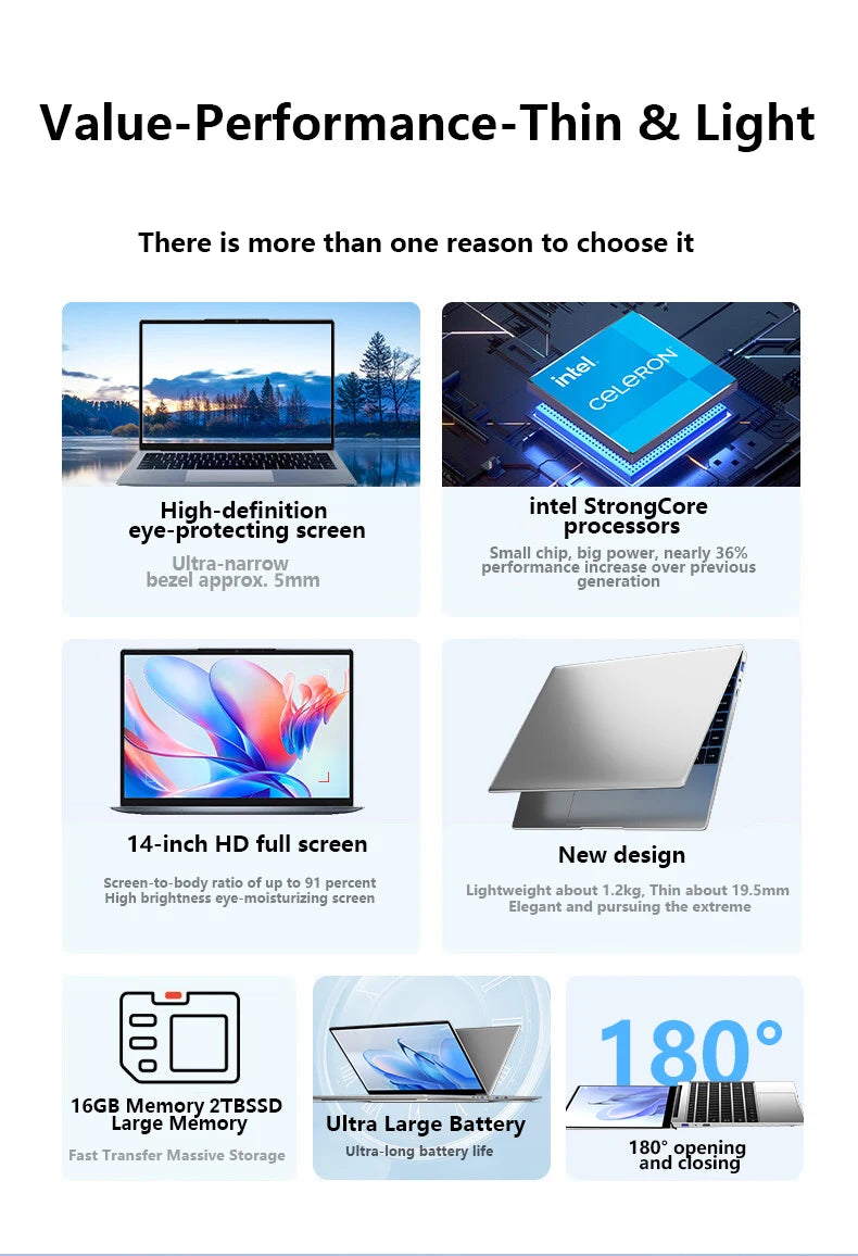 LENO 14.1 "ordinateur portable 16GB RAM 2TB SSD Windows 11 Intel N3700 Ultra mince ordinateur portable Gamer 1920*1080 affichage bureau étude ordinateur PC