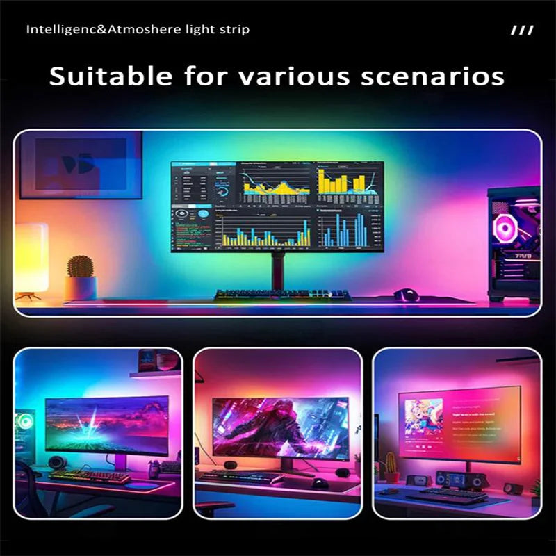 Bande lumineuse LED USB pour PC, 24-34 pouces, RGBIC, synchronisation musicale via application, rétroéclairage LED pour écran d'ordinateur, pour la décoration d'une salle de jeu