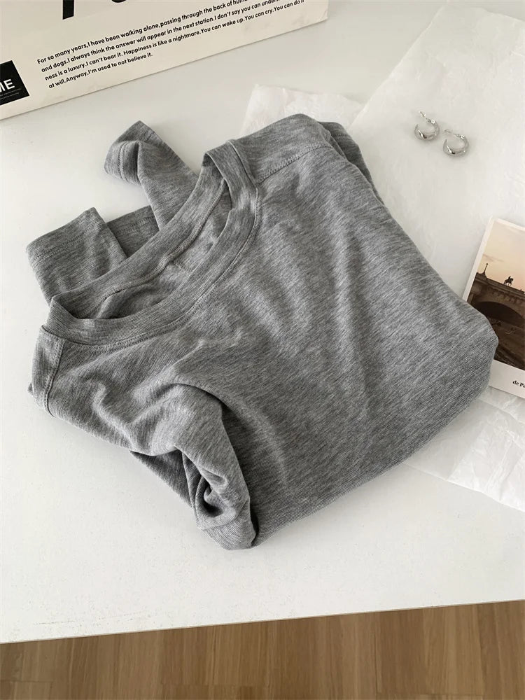 Women's long-sleeved T-shirt, silk wool splice, thin top, soft, waxy, solid color, spring summer