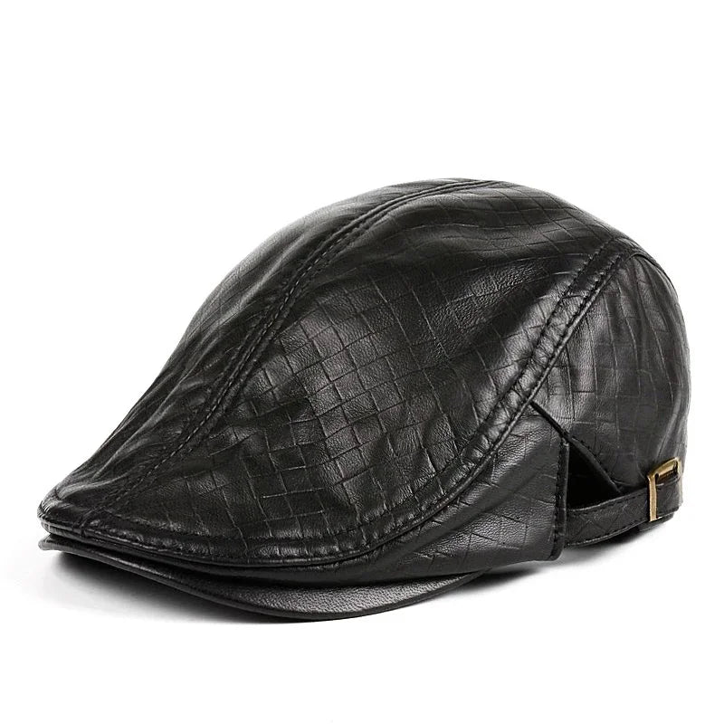 Genuine Leather Beret for Men, Thin Hats for Men, Adjustable Front Cap, Casual, Duckbill, Golf, Driver, 55-61 cm