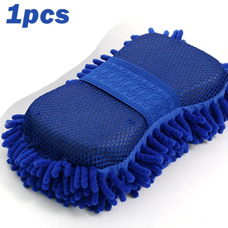 2pcs Blue Microfiber Chenille Car Wash Sponge, Maintenance Wash Brush Pad, Books Tool, Auto Washing Towel, Gloves, Styling Accessories