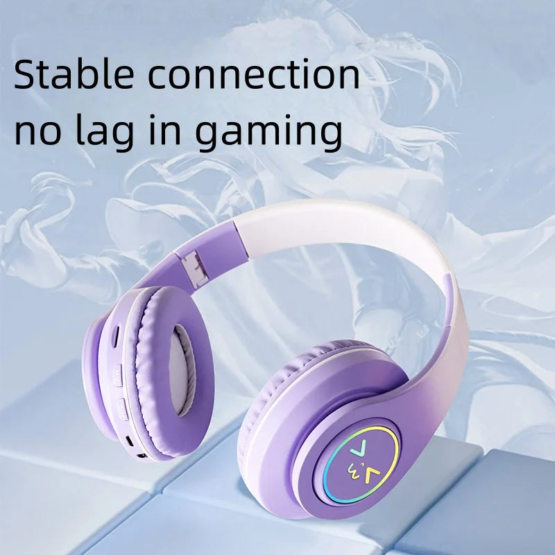 Auriculares Bluetooth inalámbricos originales para ordenador, cascos de juego con cancelación de ruido, cara sonriente oyant RGB, Gamer Girl Bass Out