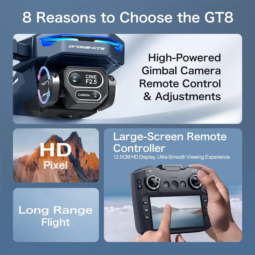 Drone GPS 8K professionnel — double caméra, moteur brushless, maintien d'altitude, quadricoptère pliable RC