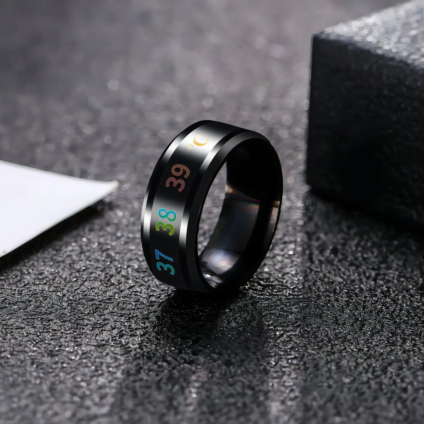Titanium and Steel Temperature Ring, Mood and Emotion Sensing, Temperature Sensitive Smart Ring for Women and Men, Waterproof Jewelry