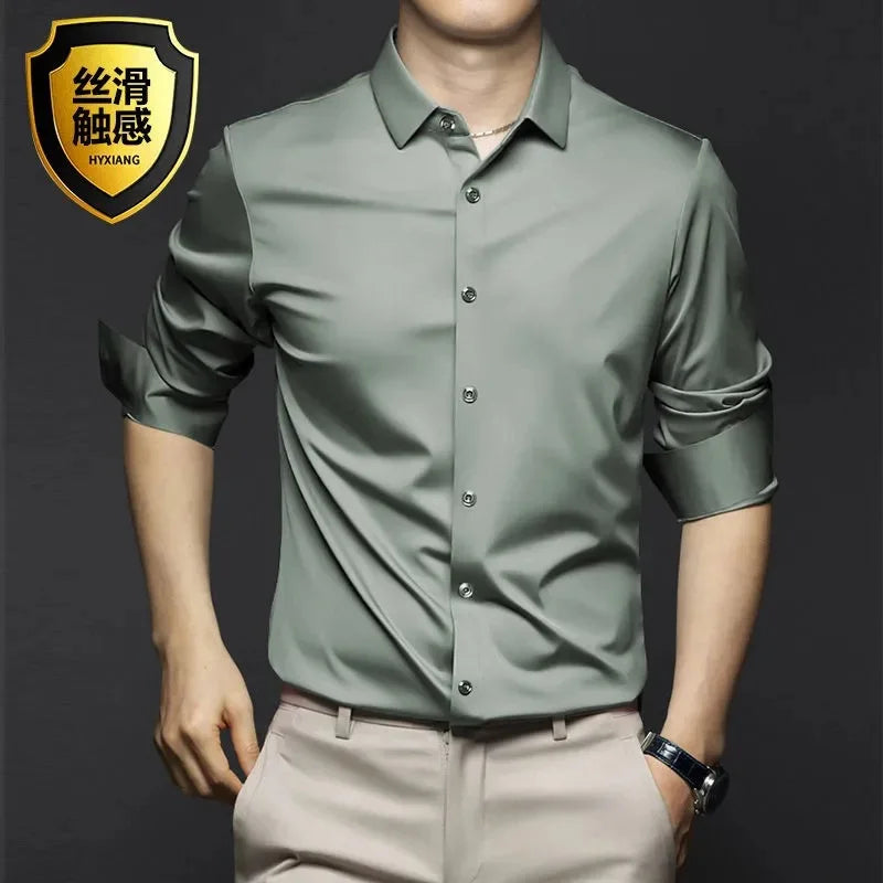 Men's Long Sleeve Shirt, Wrinkle-Resistant Business Attire, Non-Iron, Premium Casual Professional Suit, White Shirt, S-5XL