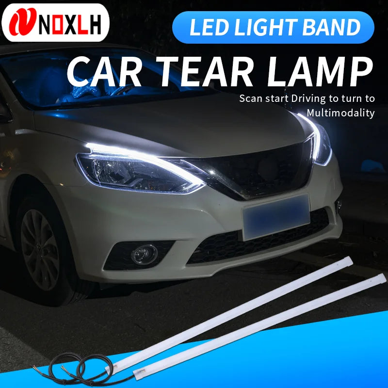 2 piezas faros de coche intermitentes, luces DRL LED de freno de flujo blanco y ámbar, tira flexible impermeable de 12 V para luces diurnas de coche